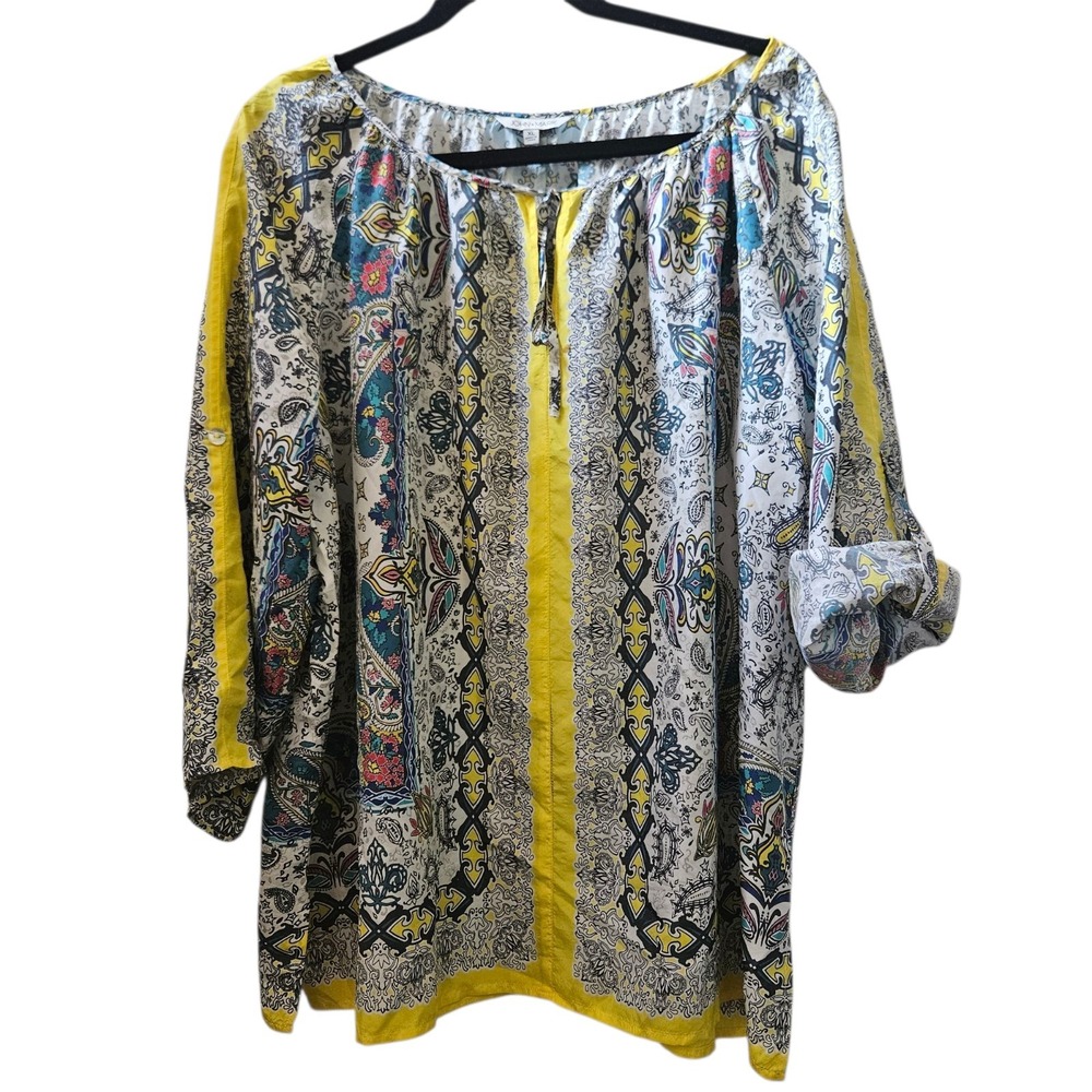 John Mark Top Womens XL Colorful Silk Paisley AOP Tunic Boho Artsy Tunic Peasant